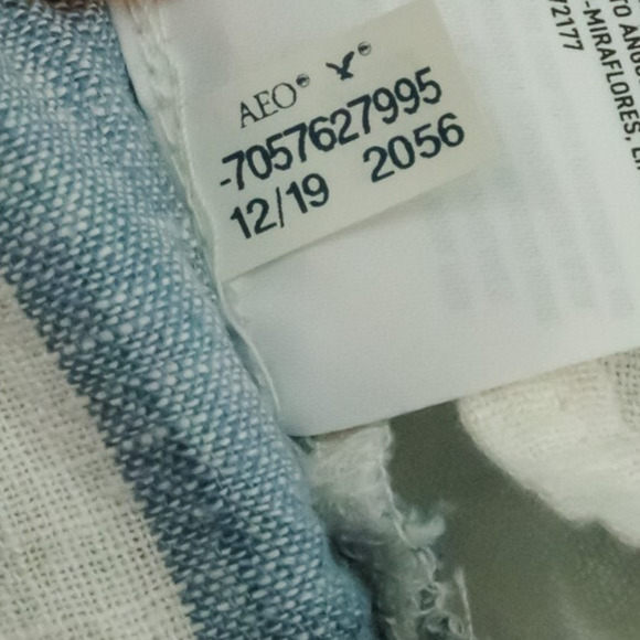 American Eagle Size XL Blue White Linen Blend Stripe Button Down Crop Top Blouse - Picture 7 of 8